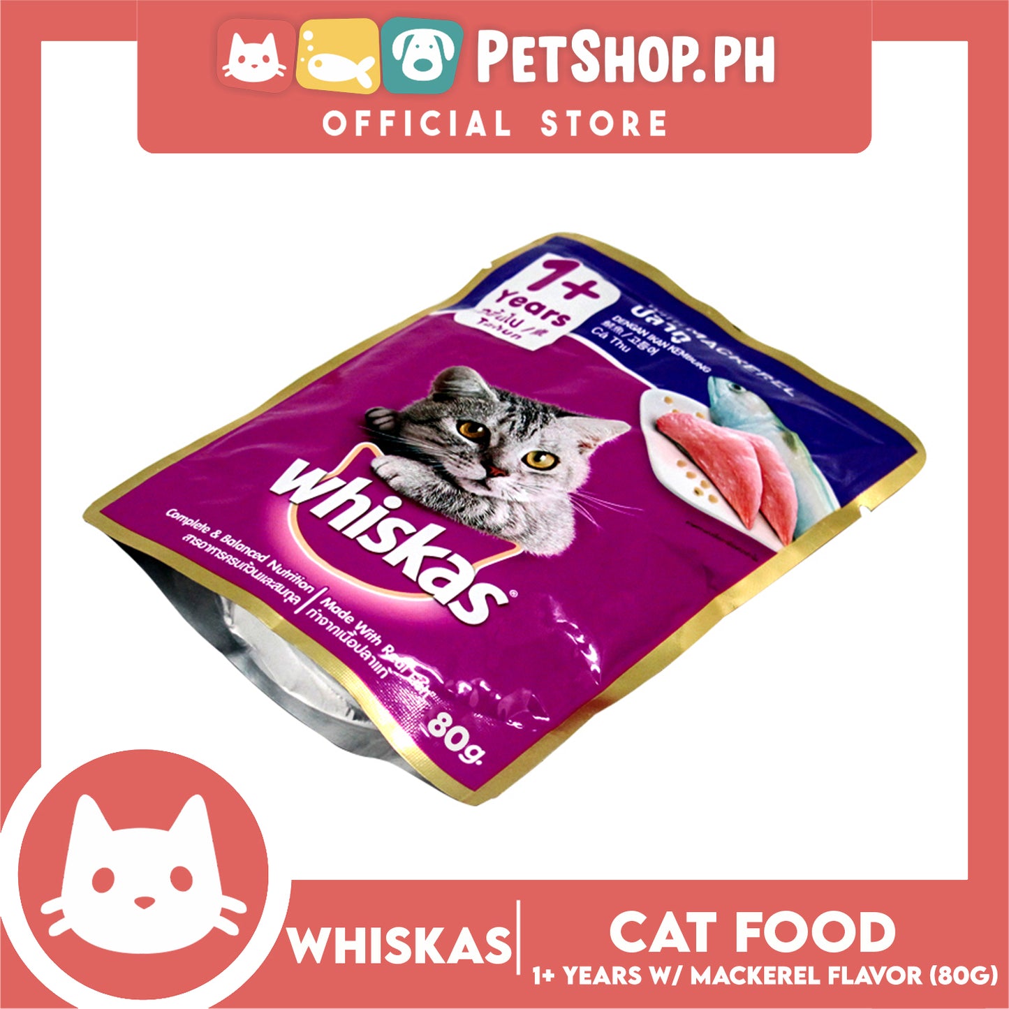 24pcs Whiskas Mackerel Flavor Pouch Wet Cat Food 80g