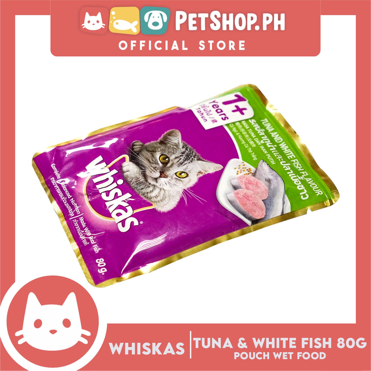 24pcs Whiskas Tuna and White Fish Pouch Cat Wet Food 80g