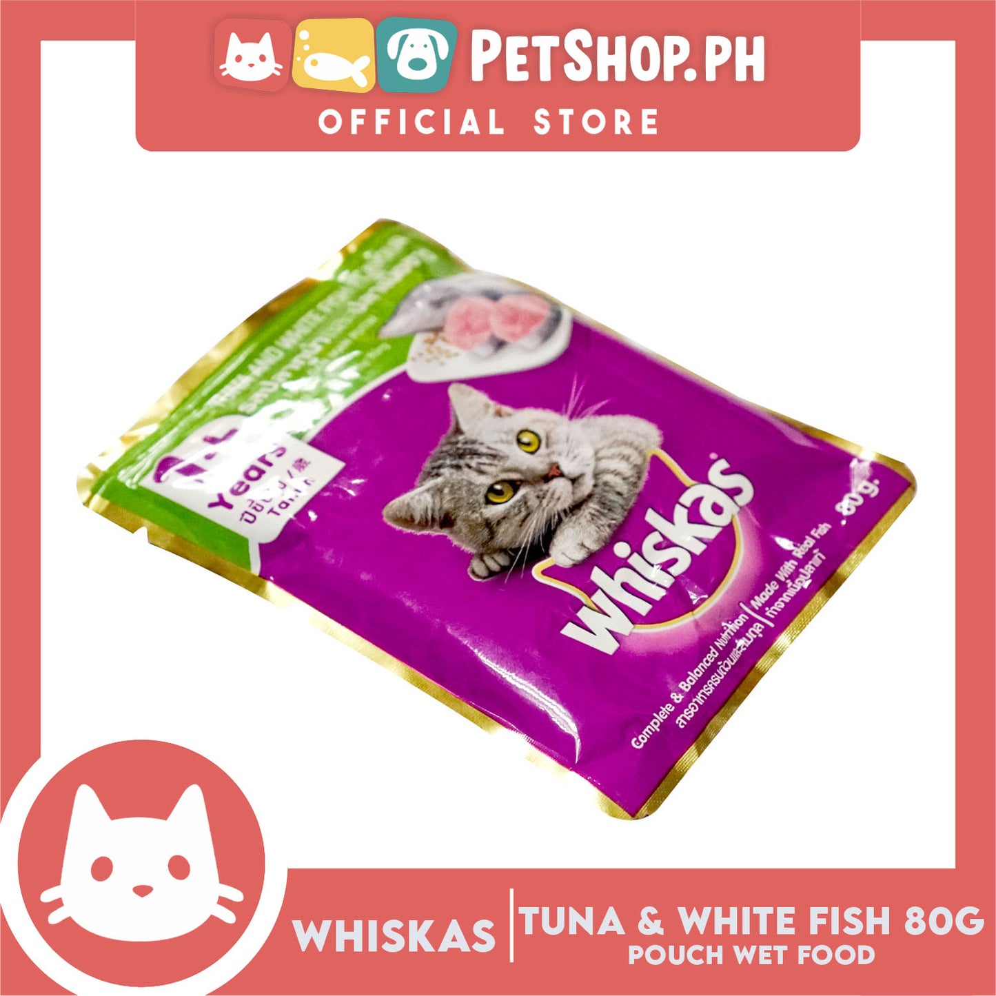 24pcs Whiskas Tuna and White Fish Pouch Cat Wet Food 80g