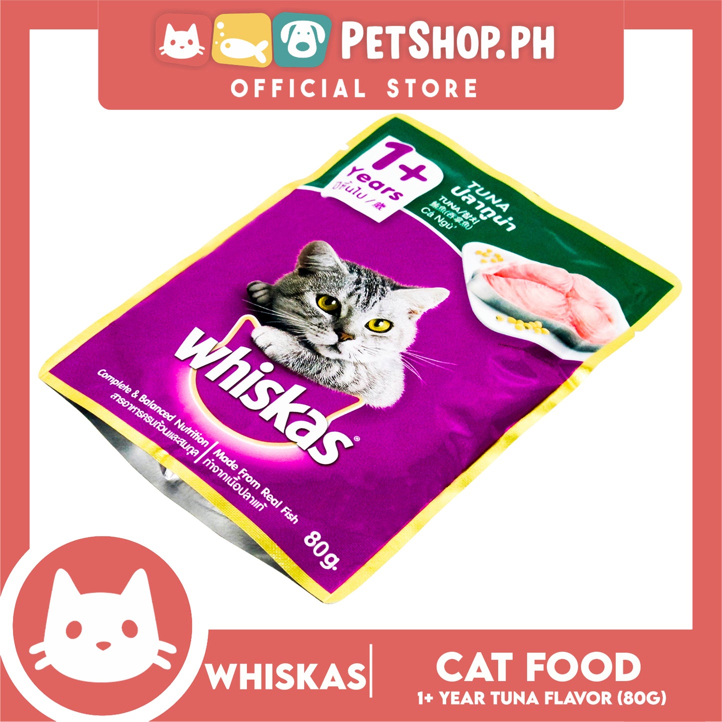 6pcs Whiskas Tuna Pouch Wet Cat Food 80g Tuna Flavour