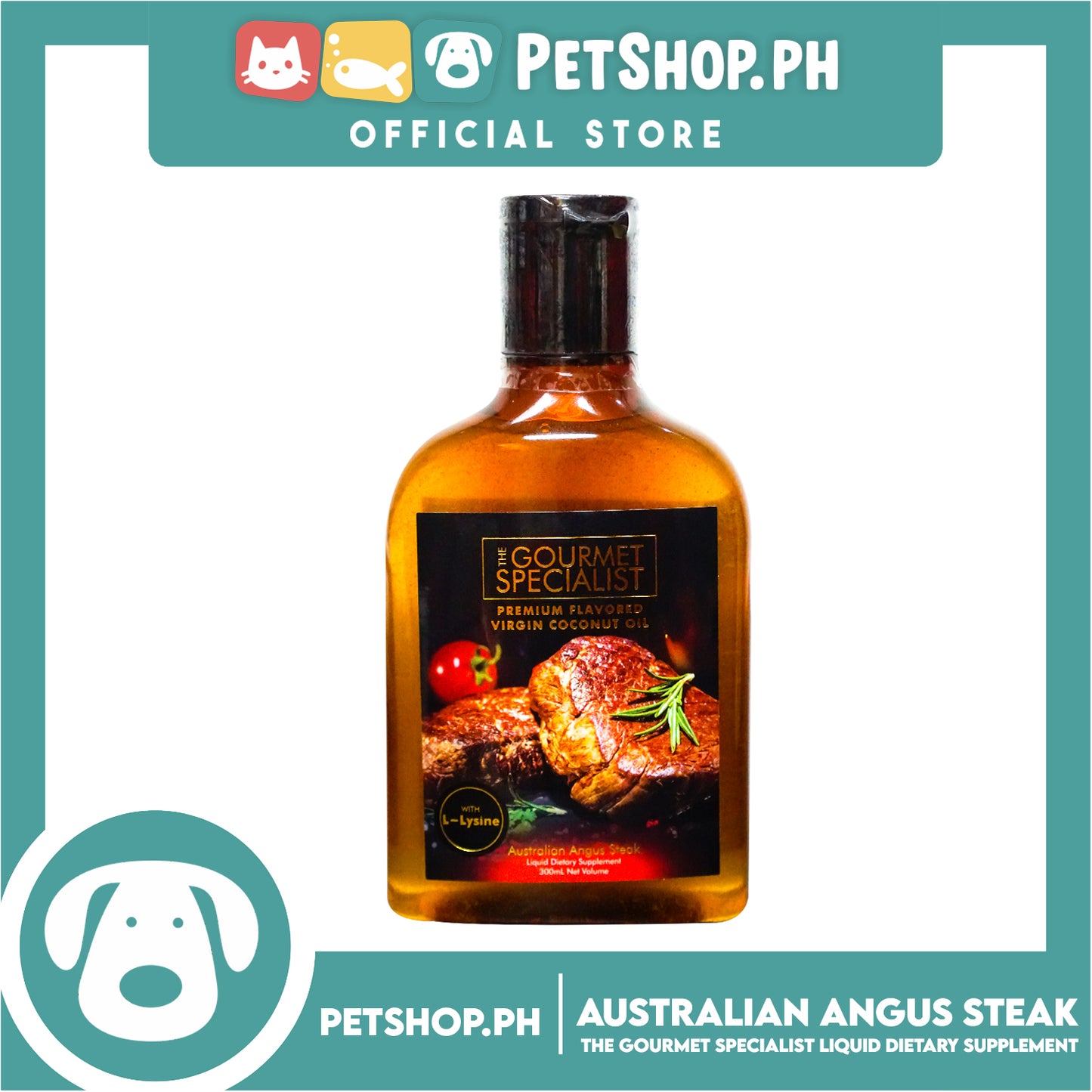 The Gourmet Specialist Premium Flavored Virgin Coconut Oil With L-Lysine for Animals 300ml (Australian Angus Steak)