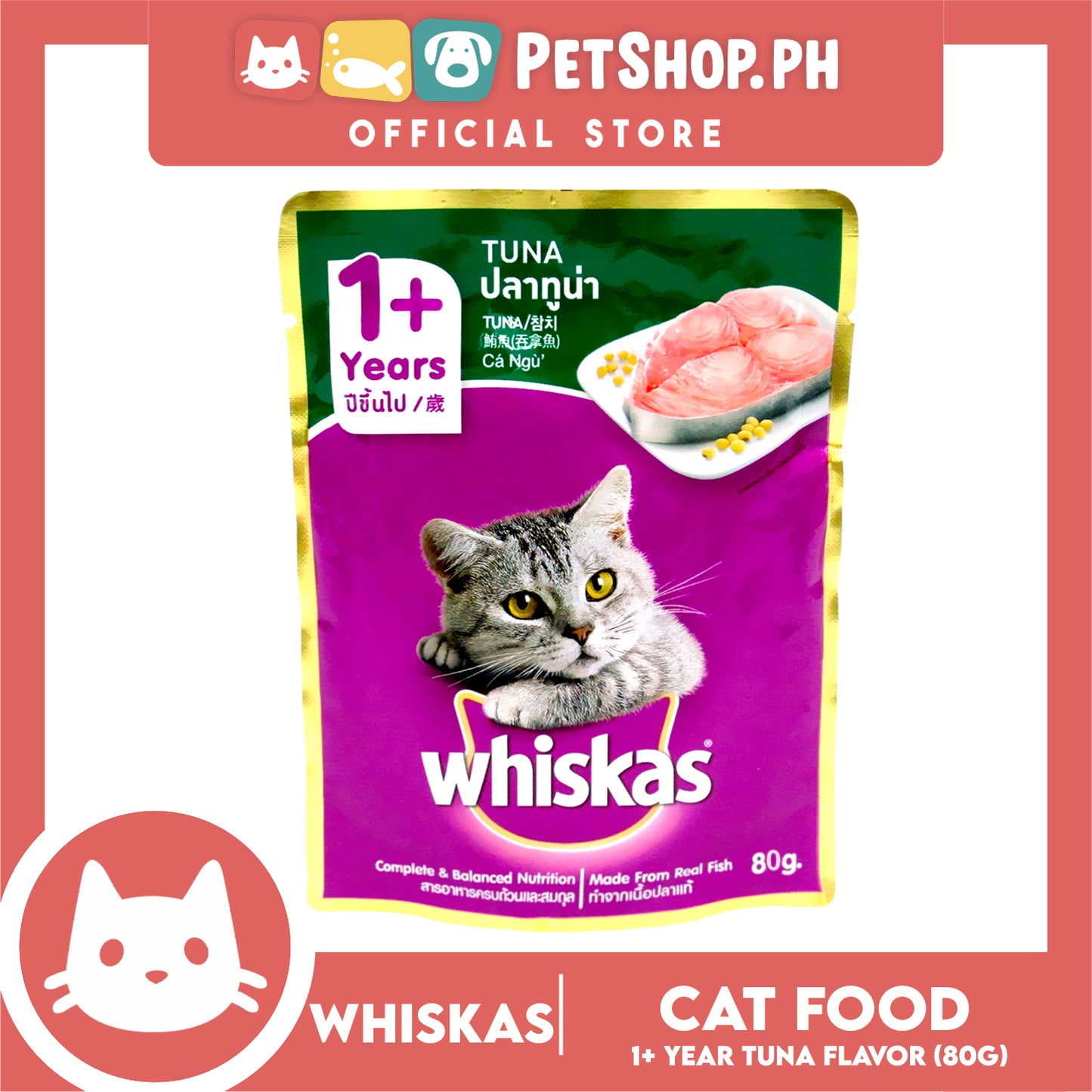 24pcs Whiskas Tuna Pouch Wet Cat Food 80g Tuna Flavour