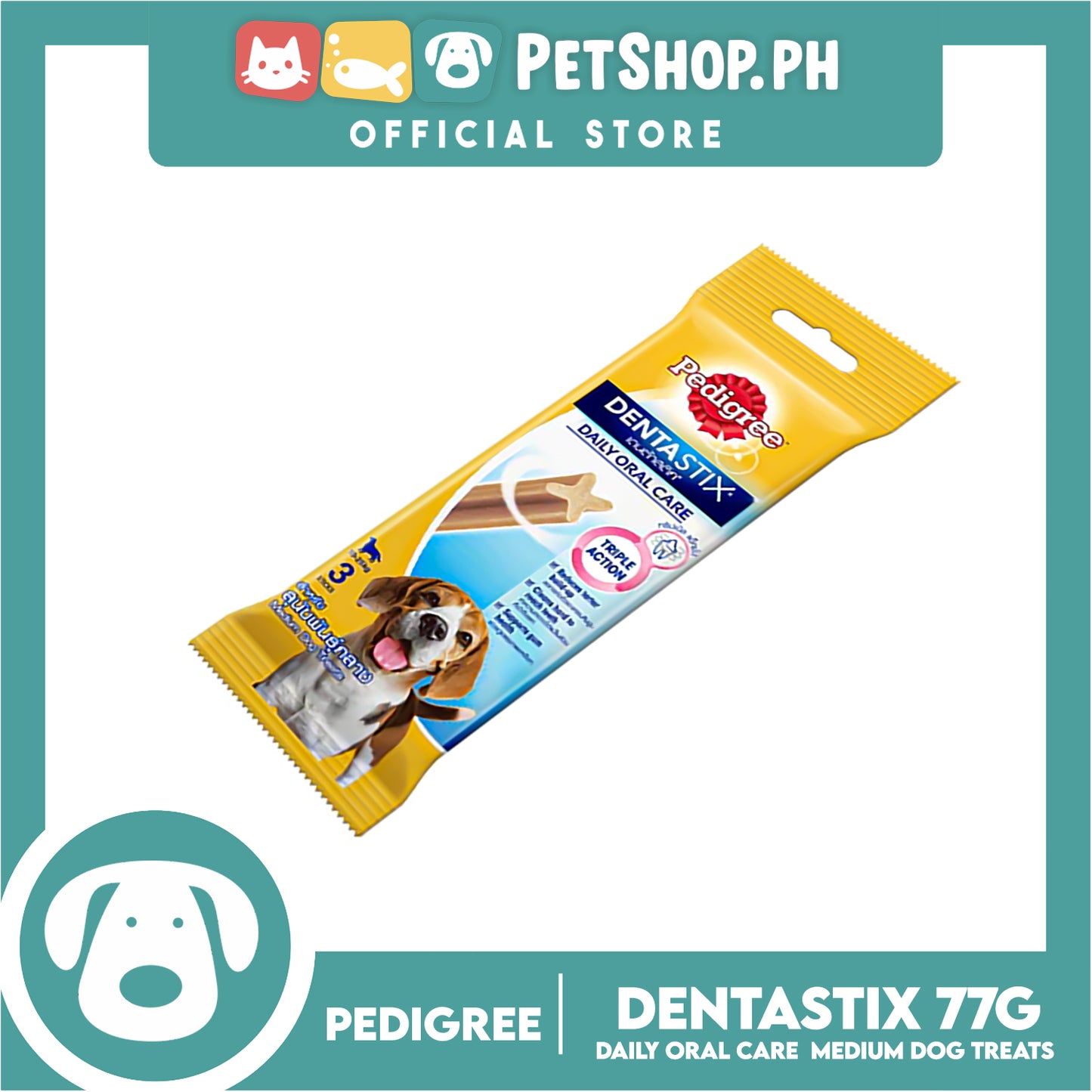 Pedigree Dentastix Mono 3s Medium 10-25kg Daily Oral Care 77g Dog Treats