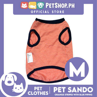 Pet Sando Orange Stripes with Blue Piping (Medium) Pet Shirt Clothes Dress Perfect fit for Dogs