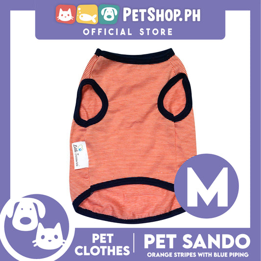 Pet Sando Orange Stripes with Blue Piping (Medium) Pet Shirt Clothes Dress Perfect fit for Dogs
