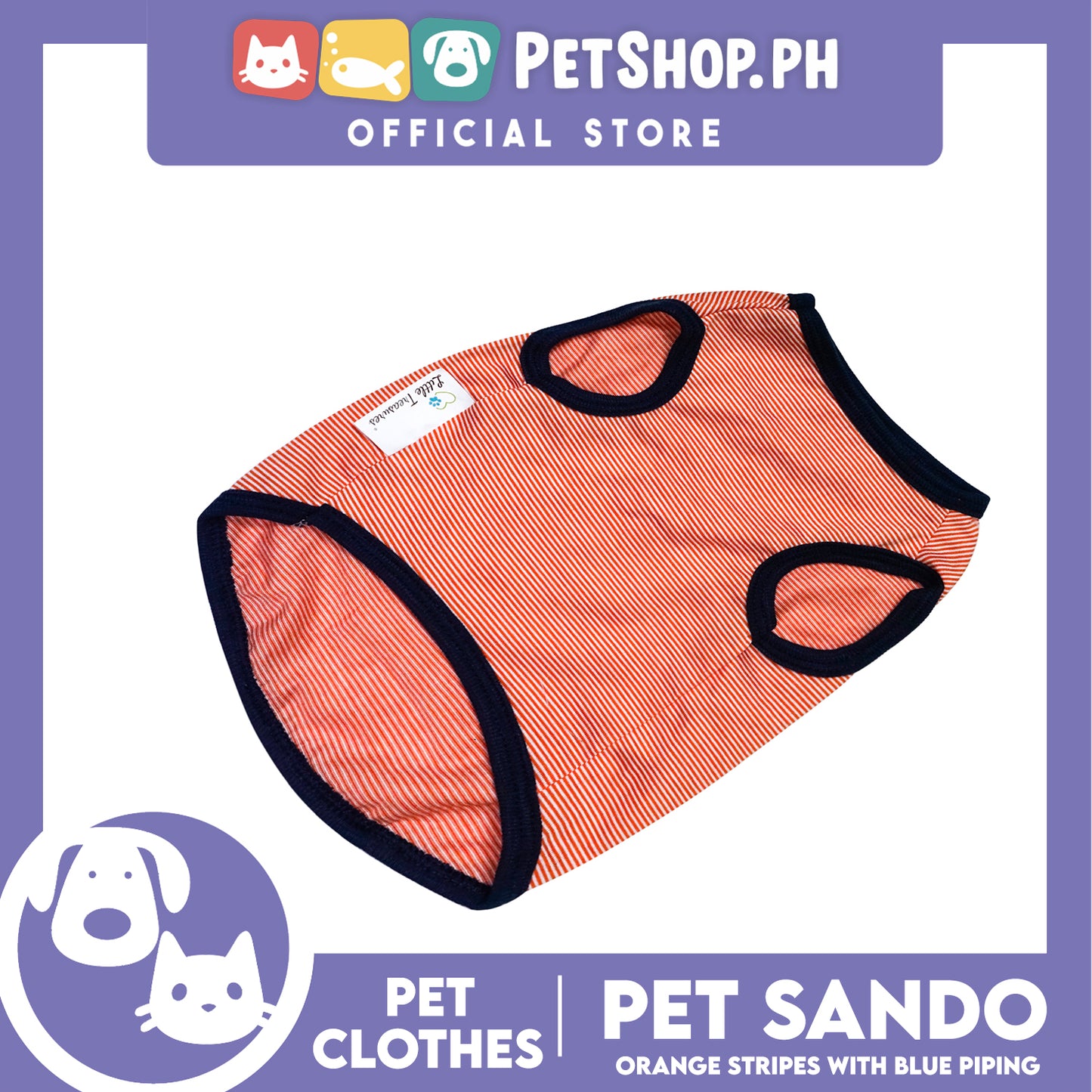 Pet Sando Orange Stripes with Blue Piping (Medium) Pet Shirt Clothes Dress Perfect fit for Dogs
