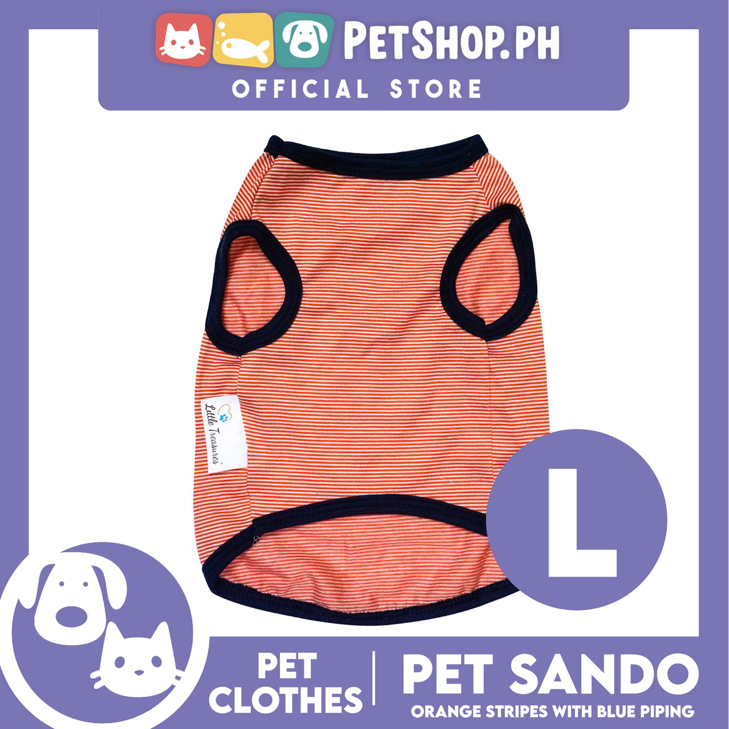 Pet Sando Orange Stripes with Blue Piping (Large) Pet Shirt Clothes Perfect fit for Dogs