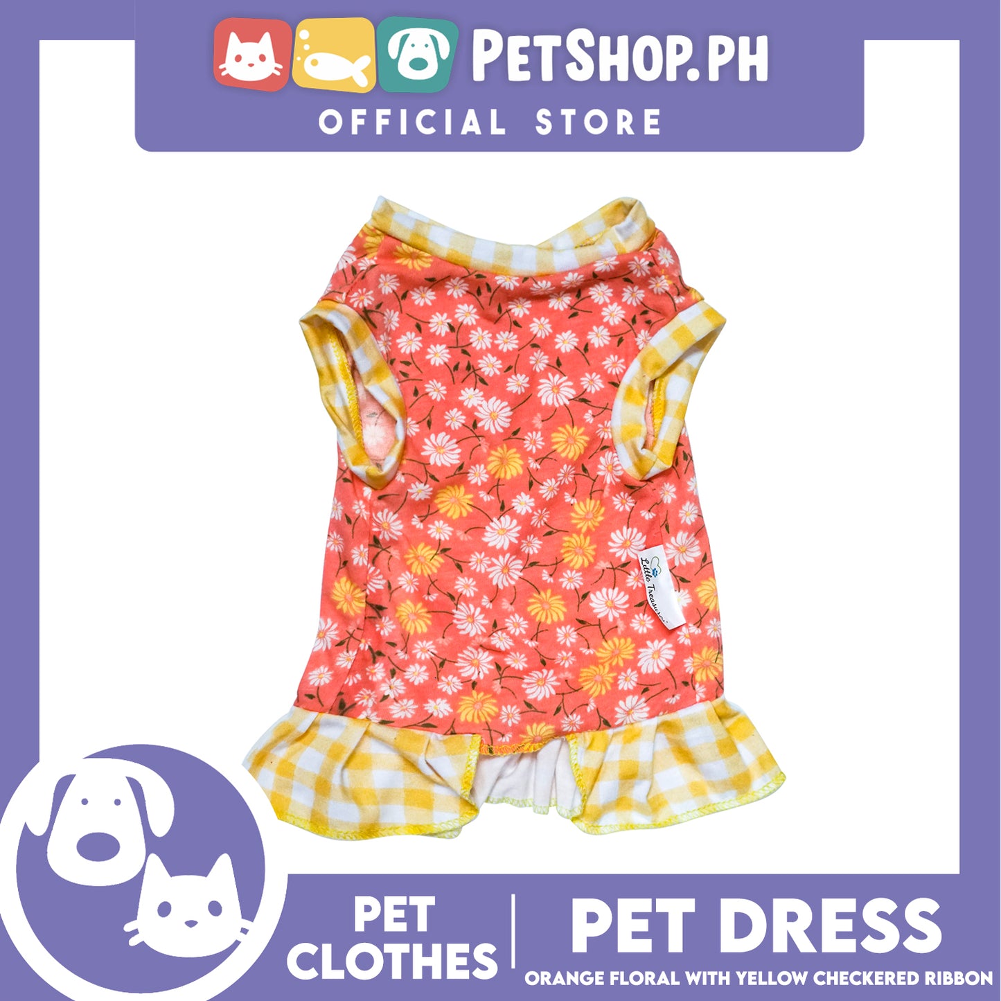 Pet Dress Orange Floral Yellow Checkered with Ribbon (Small) Pet Dress Clothes Perfect for Dogs