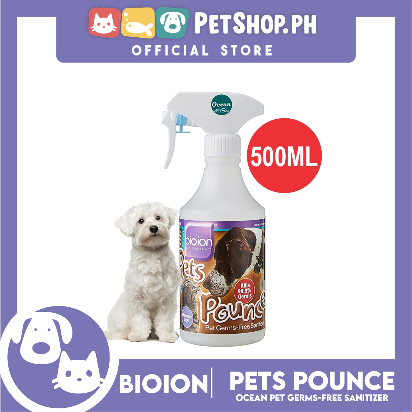 Bio Ion Pets Pounce Pet Germ-Free Sanitizer 500ml (Ocean)