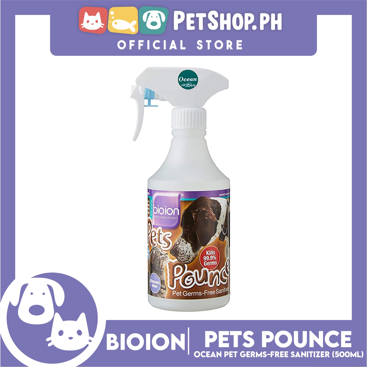 Bio Ion Pets Pounce Pet Germ-Free Sanitizer 500ml (Ocean)