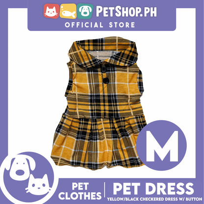 Pet Dress Checkered Yellow and Black with Button (Medium) Perfect Fit for Dogs and Cats