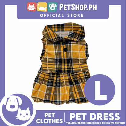 Pet Dress Checkered Yellow and Black with Button (Large) Perfect Fit for Dogs and Cats