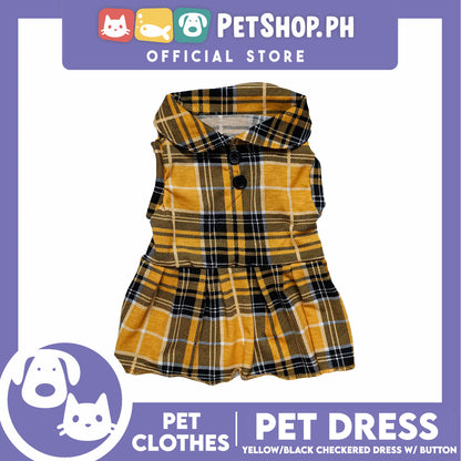 Pet Dress Checkered Yellow and Black with Button (Large) Perfect Fit for Dogs and Cats