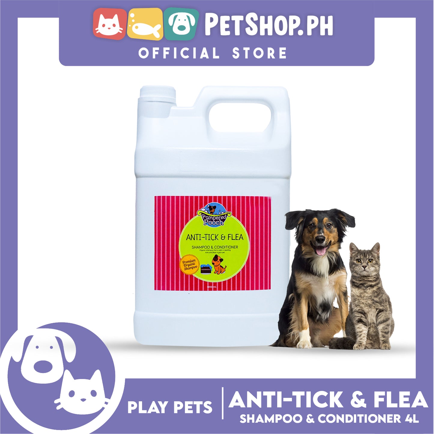 Play Pets Pampered Pooch Anti-Tick And Flea Shampoo And Conditioner 4000ml Premium Organic, Safe Repelling Ticks And Fleas In Your Pets