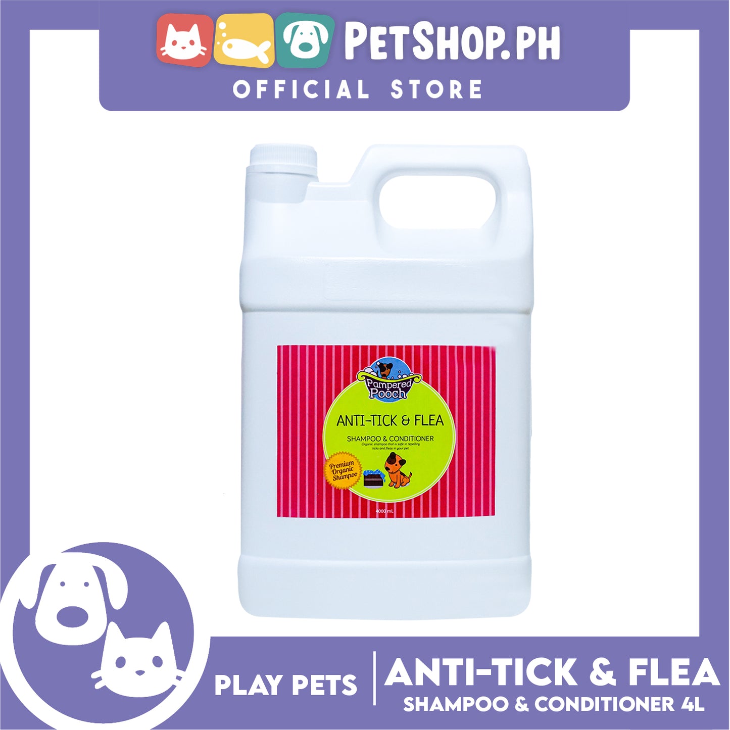 Play Pets Pampered Pooch Anti-Tick And Flea Shampoo And Conditioner 4000ml Premium Organic, Safe Repelling Ticks And Fleas In Your Pets