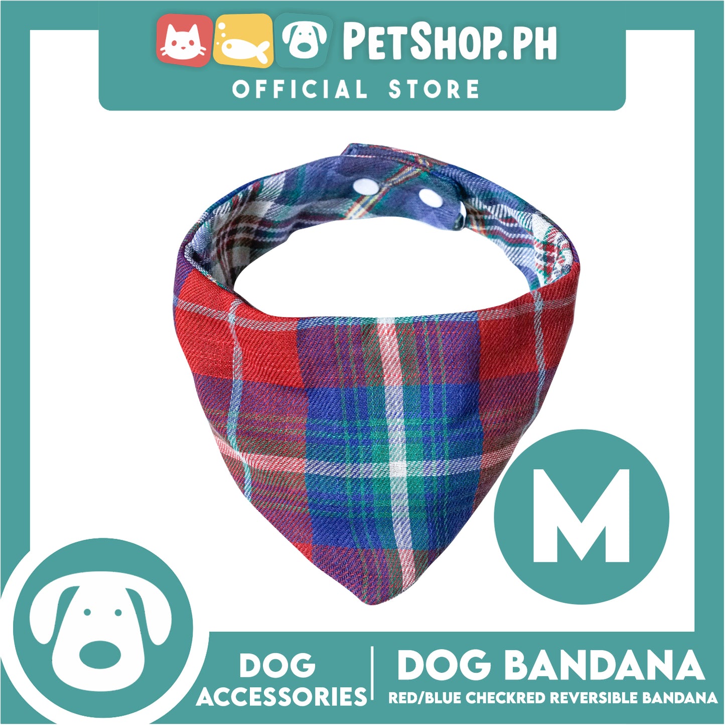 Dog Pet Bandana (Medium) Reversible Red and Blue Checkered Design Washable Scarf