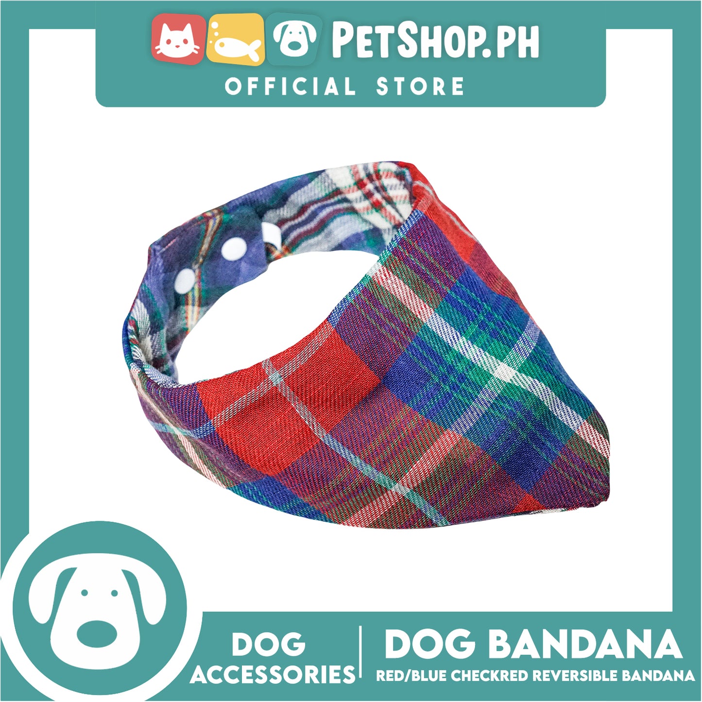 Dog Pet Bandana (Medium) Reversible Red and Blue Checkered Design Washable Scarf