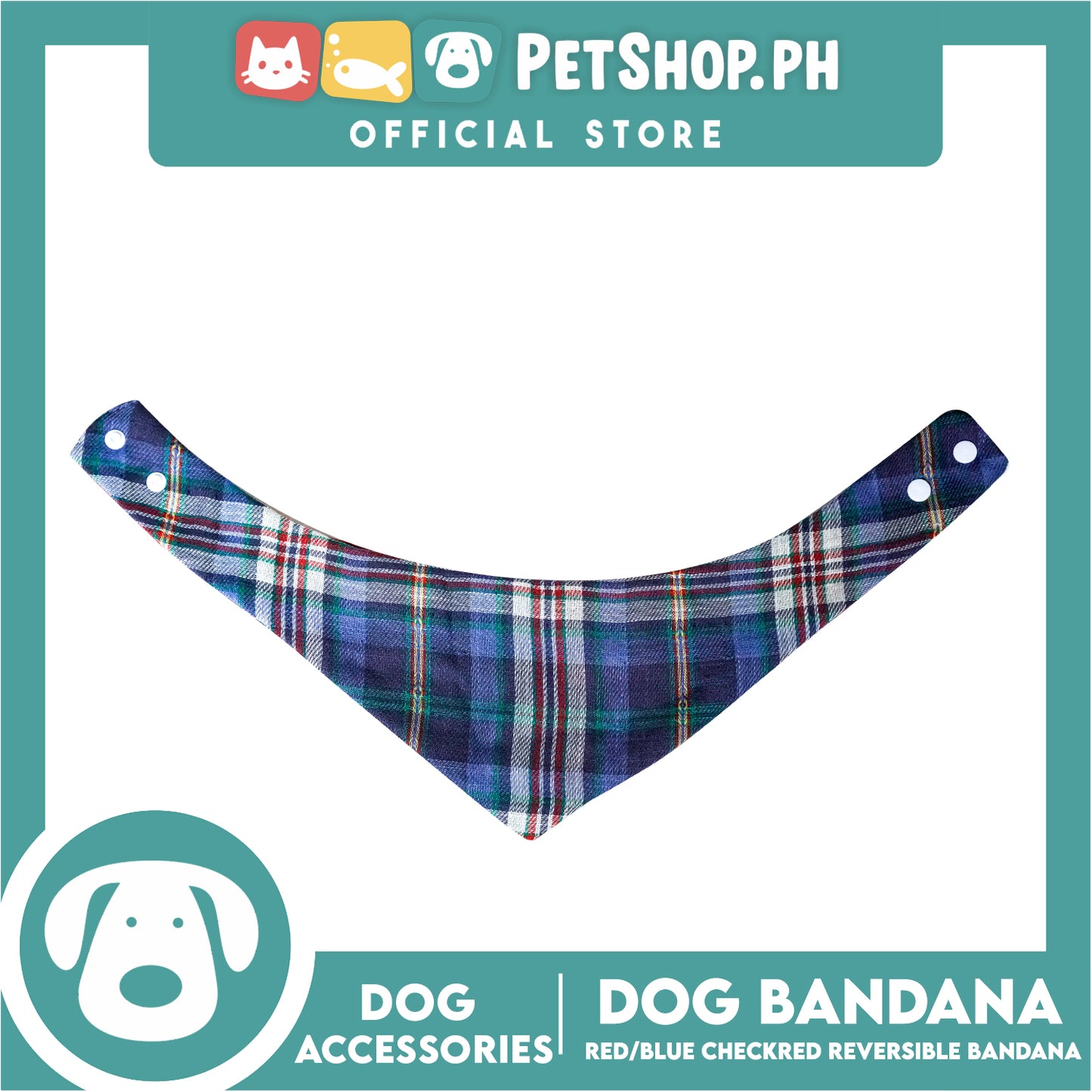 Dog Pet Bandana (Medium) Reversible Red and Blue Checkered Design Washable Scarf