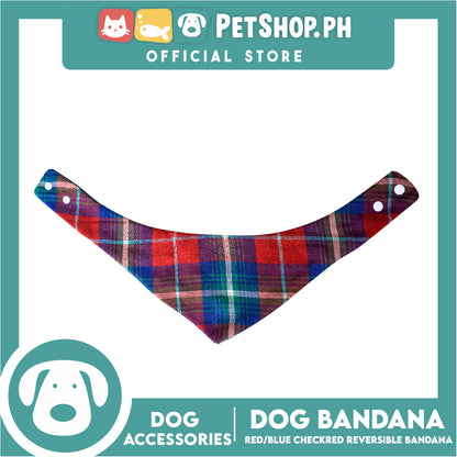 Dog Pet Bandana (Large) Reversible Red and Blue Checkered Design Washable Scarf
