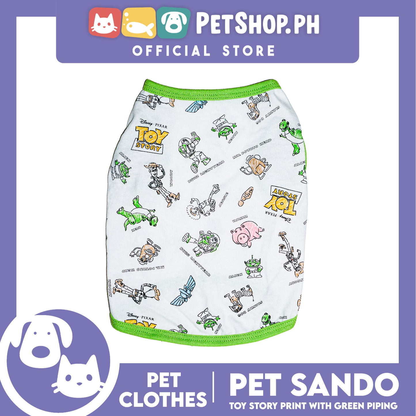 Pet Sando Toy Story Print with Green Piping (Extra Large) Perfect Fit for Dogs and Cats