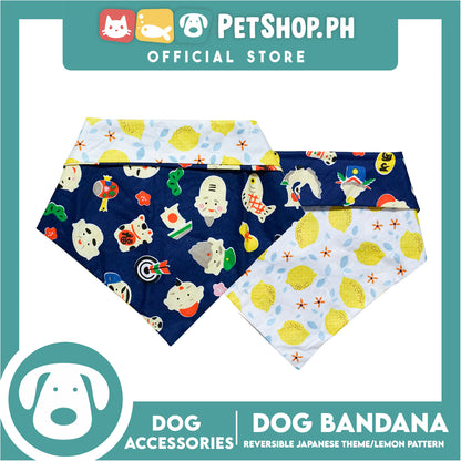 Dog Pet Bandana (Small) Reversible Japanese Theme/Lemon Pattern Washable Scarf