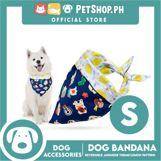 Dog Pet Bandana (Small) Reversible Japanese Theme/Lemon Pattern Washable Scarf