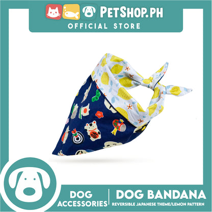Dog Pet Bandana (Small) Reversible Japanese Theme/Lemon Pattern Washable Scarf