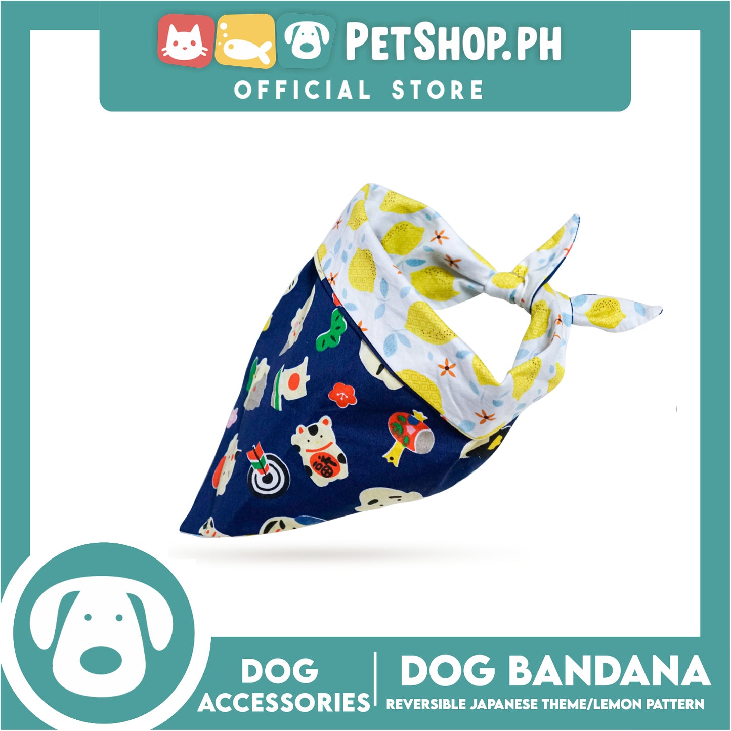 Dog Pet Bandana (Large) Reversible Japanese Theme/Lemon Pattern Washable Scarf