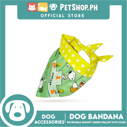 Dog Pet Bandana (Small) Reversible Snoopy Green/Yellow with Stars Washable Scarf