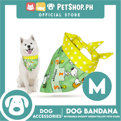 Dog Pet Bandana (Medium) Reversible Snoopy Green/Yellow with Stars Washable Scarf