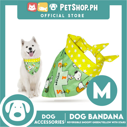 Dog Pet Bandana (Medium) Reversible Snoopy Green/Yellow with Stars Washable Scarf