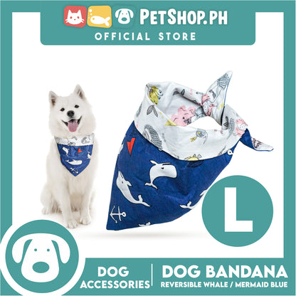 Dog Pet Bandana (Large) Reversible Whale/ Mermaid Blue Washable Scarf
