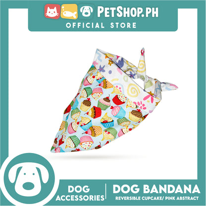 Dog Pet Bandana (Large) Reversible Cupcake / Pink Abstract Washable Scarf
