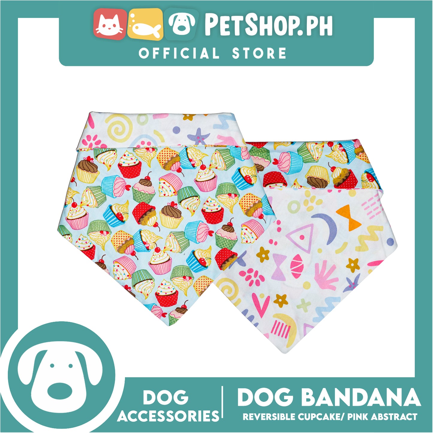 Dog Pet Bandana (Large) Reversible Cupcake / Pink Abstract Washable Scarf