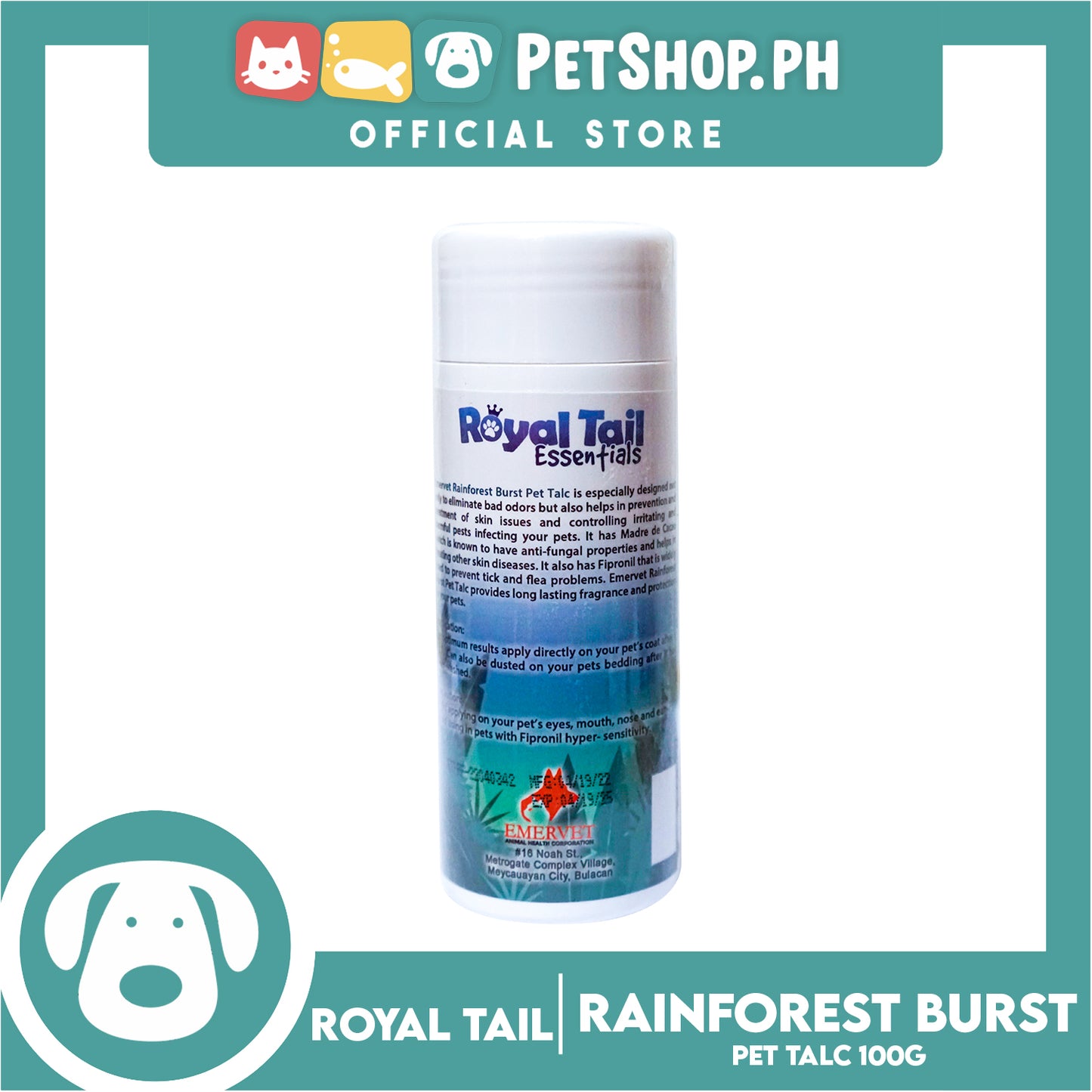 Royal Tail Essentials Pet Talc 100g (Anti Fungal Powder) Rainforest Burst