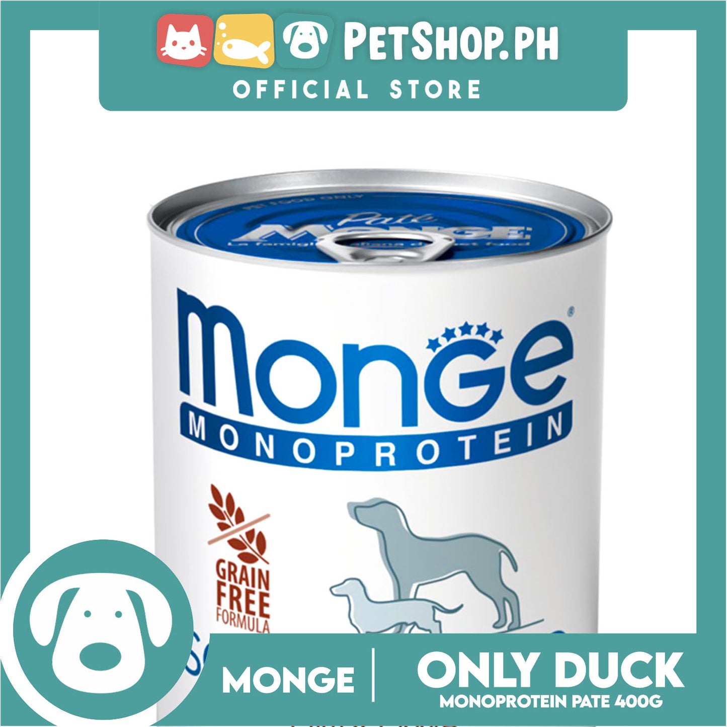 Monge Monoprotein Solo Pate Wet Dog Food, Grain Free 400g (Solo Anatra, Only Duck) For Daily Diet Of All Breeds Puppies Canned Food