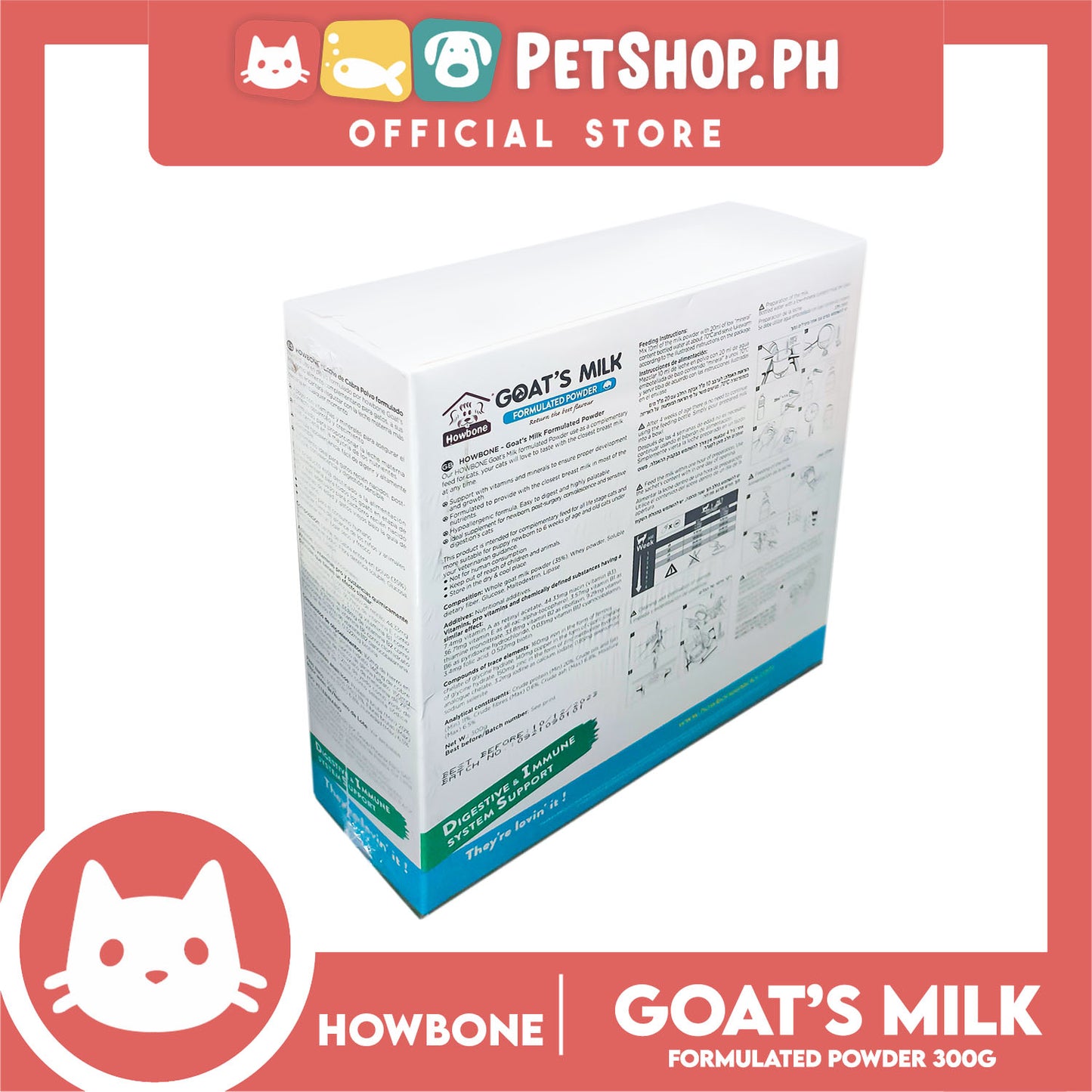 Howbone Goat's Milk Formulated Powder For Cats 12g x 24pcs. Digestive And Immune System Support For Cats