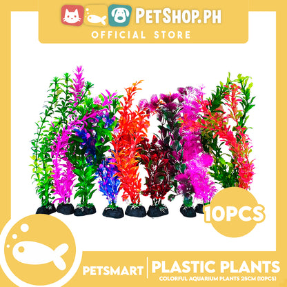 25cm Plastic Plant For Aquarium, Artificial Fish Tank Water Grass Plants Set Of 10pcs (Assorted Designs And Colors) Aquarium Plant Ornament Decoration Accessories