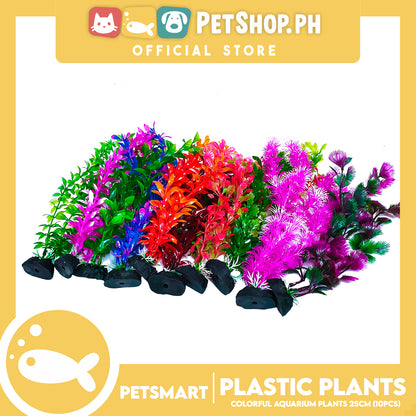 25cm Plastic Plant For Aquarium, Artificial Fish Tank Water Grass Plants Set Of 10pcs (Assorted Designs And Colors) Aquarium Plant Ornament Decoration Accessories