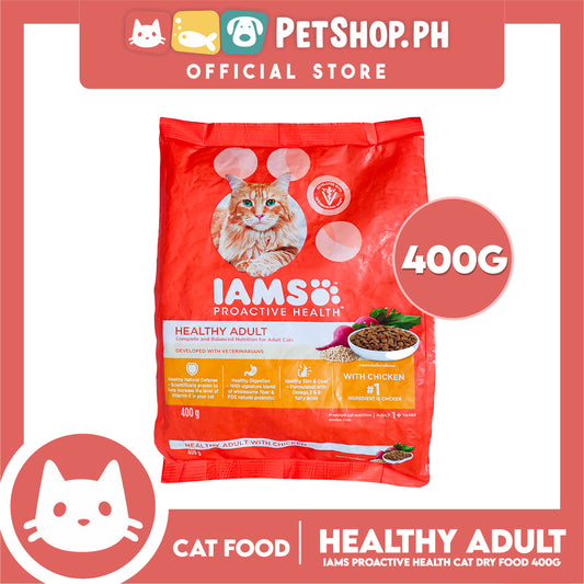 IAMS Pro-Active Health, Healthy Adult Complete And Balanced Nutrition For Adult Cats 400g (Chicken) Premium Cat Nutrition, Cat Food, Cat Dry Food