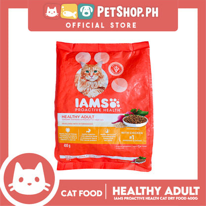 IAMS Pro-Active Health, Healthy Adult Complete And Balanced Nutrition For Adult Cats 400g (Chicken) Premium Cat Nutrition, Cat Food, Cat Dry Food