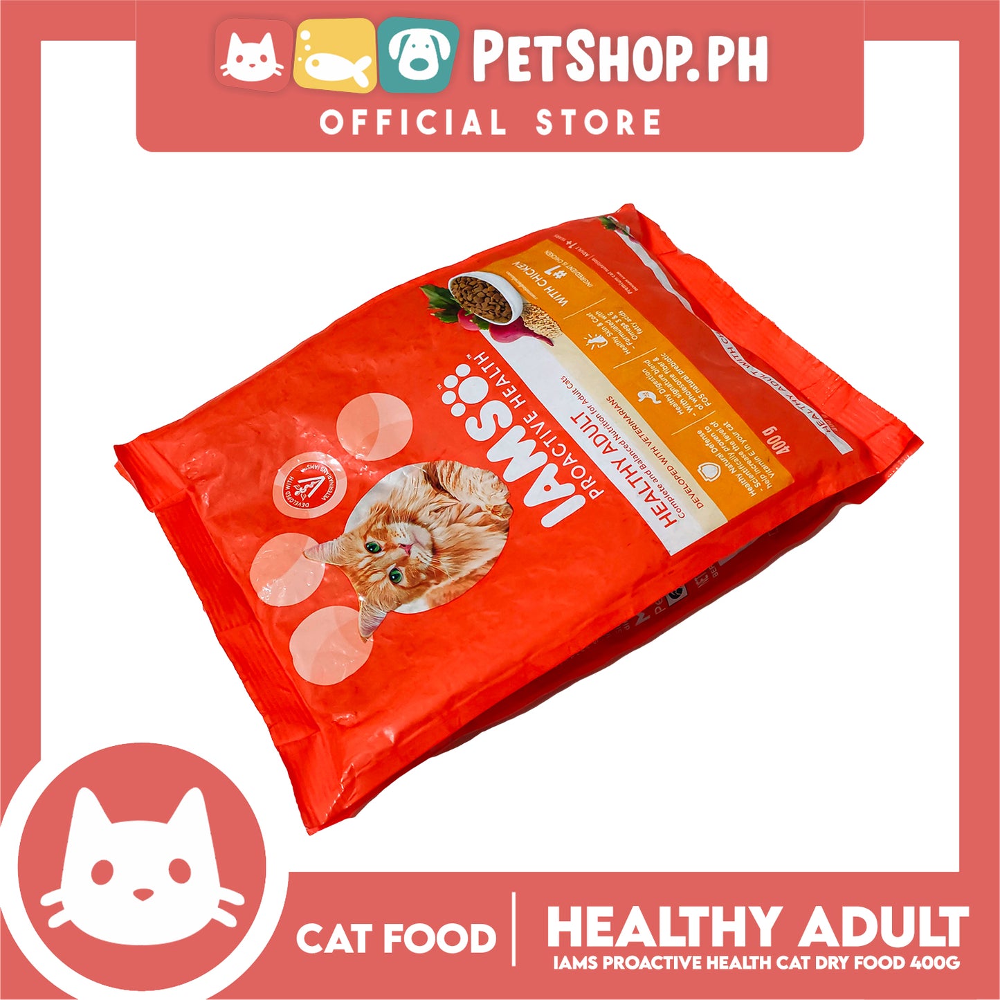 IAMS Pro-Active Health, Healthy Adult Complete And Balanced Nutrition For Adult Cats 400g (Chicken) Premium Cat Nutrition, Cat Food, Cat Dry Food