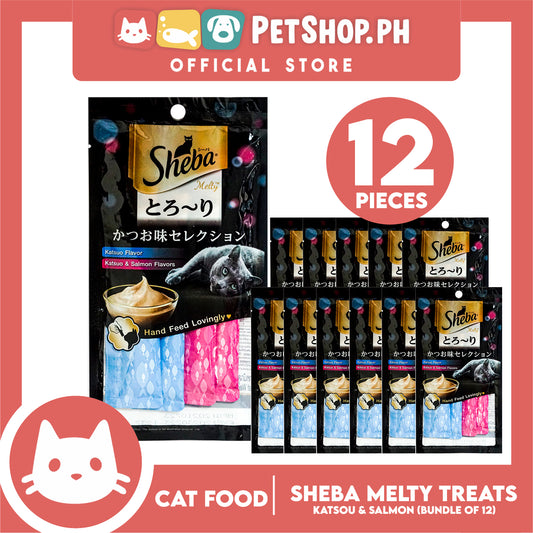 12pcs Sheba Melty Katsuo and Salmon Flavors Hand Feed Lovingly 12g x 48 sachets Cat Treats