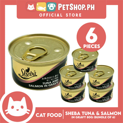 6pcs Sheba Succulent Tuna and Salmon in Gravy 85g Grain-Free Cat Wet Food