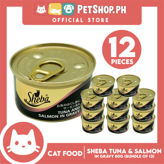 12pcs Sheba Succulent Tuna and Salmon in Gravy 85g Grain-Free Cat Wet Food