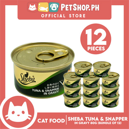 12pcs Sheba Succulent Tuna and Snapper in Gravy 85g Grain-Free Cat Wet Food