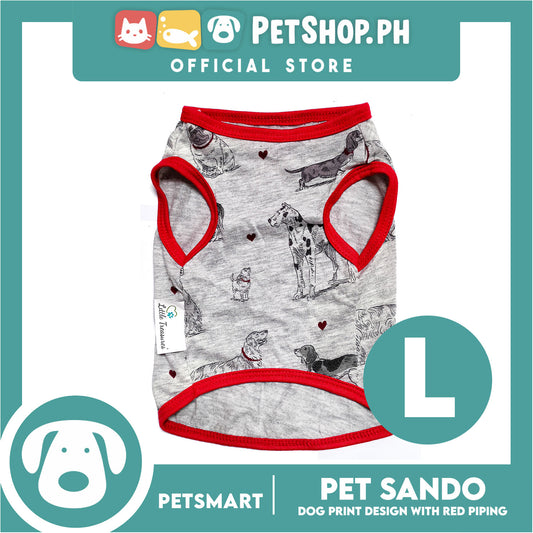 Pet Sando Dog Print Design With Red Piping, Gray Color DG-CTN107L (Large) Perfect Fit For Dogs, Breathable Clothes, Soft Lightweight Pet Clothing