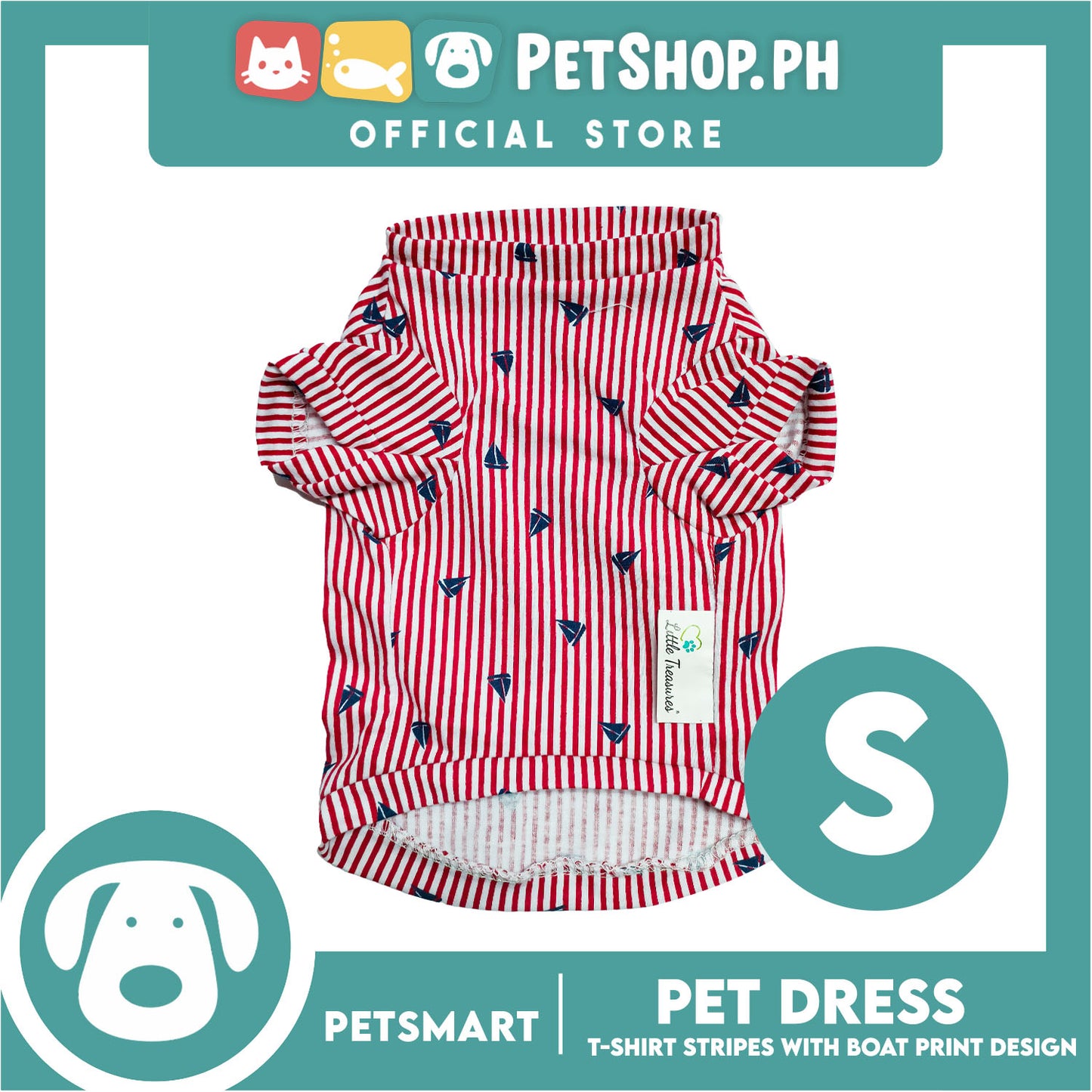 Pet T-Shirt Stripes With Boat Print Design, Red Color DG-CTN108S (Small)