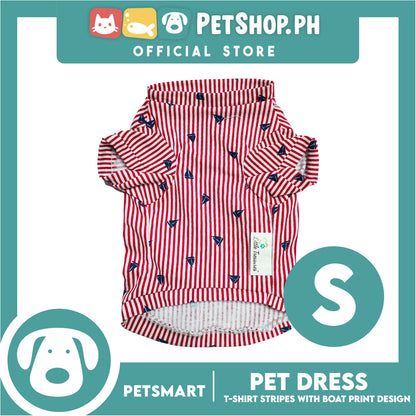 Pet T-Shirt Stripes With Boat Print Design, Red Color DG-CTN108S (Small)