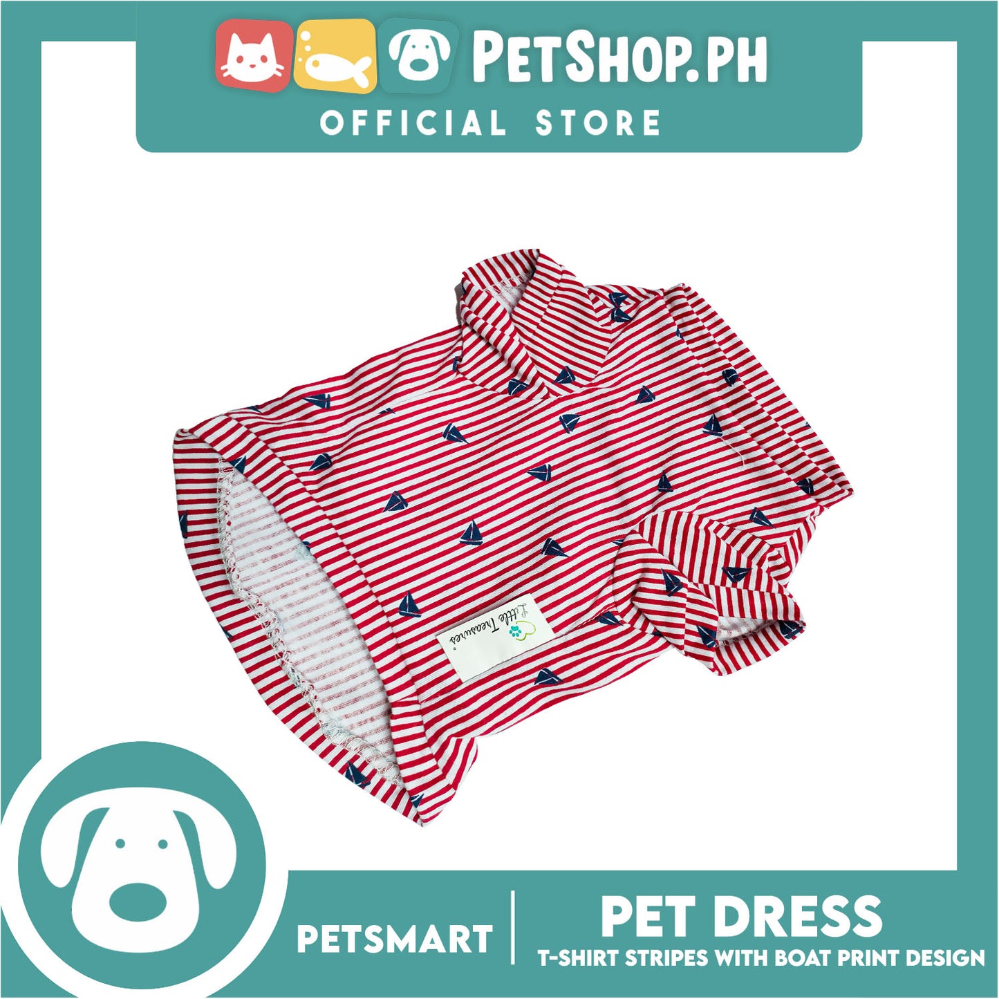 Pet T-Shirt Stripes With Boat Print Design, Red Color DG-CTN108S (Small)